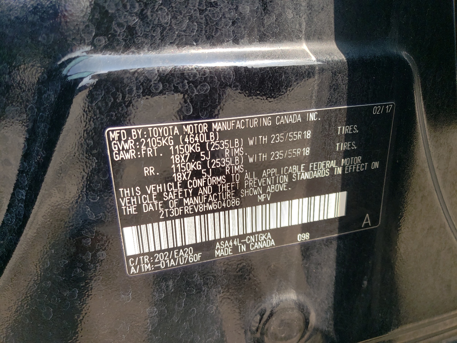 2T3DFREV8HW604086 2017 Toyota Rav4 Limited