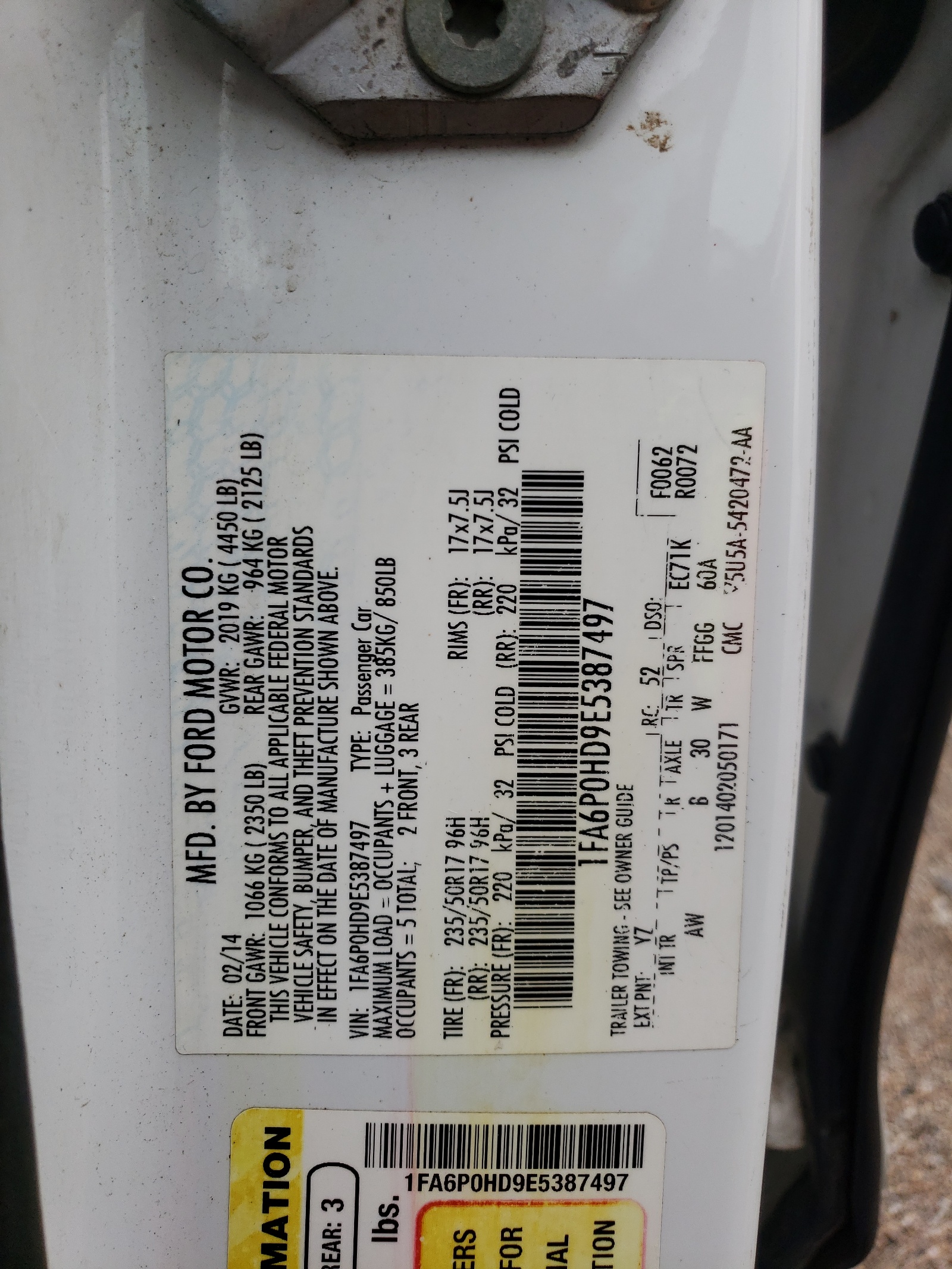 1FA6P0HD9E5387497 2014 Ford Fusion Se