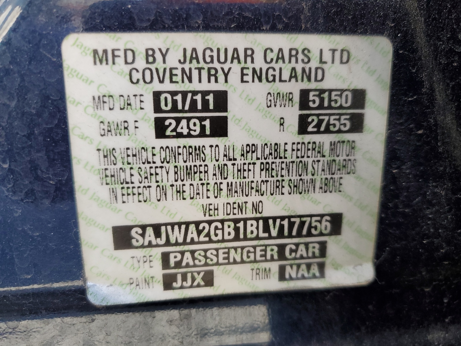 SAJWA2GB1BLV17756 2011 Jaguar Xjl