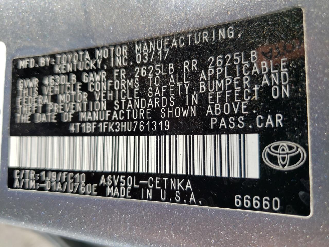 4T1BF1FK3HU761319 2017 TOYOTA CAMRY - Image 12