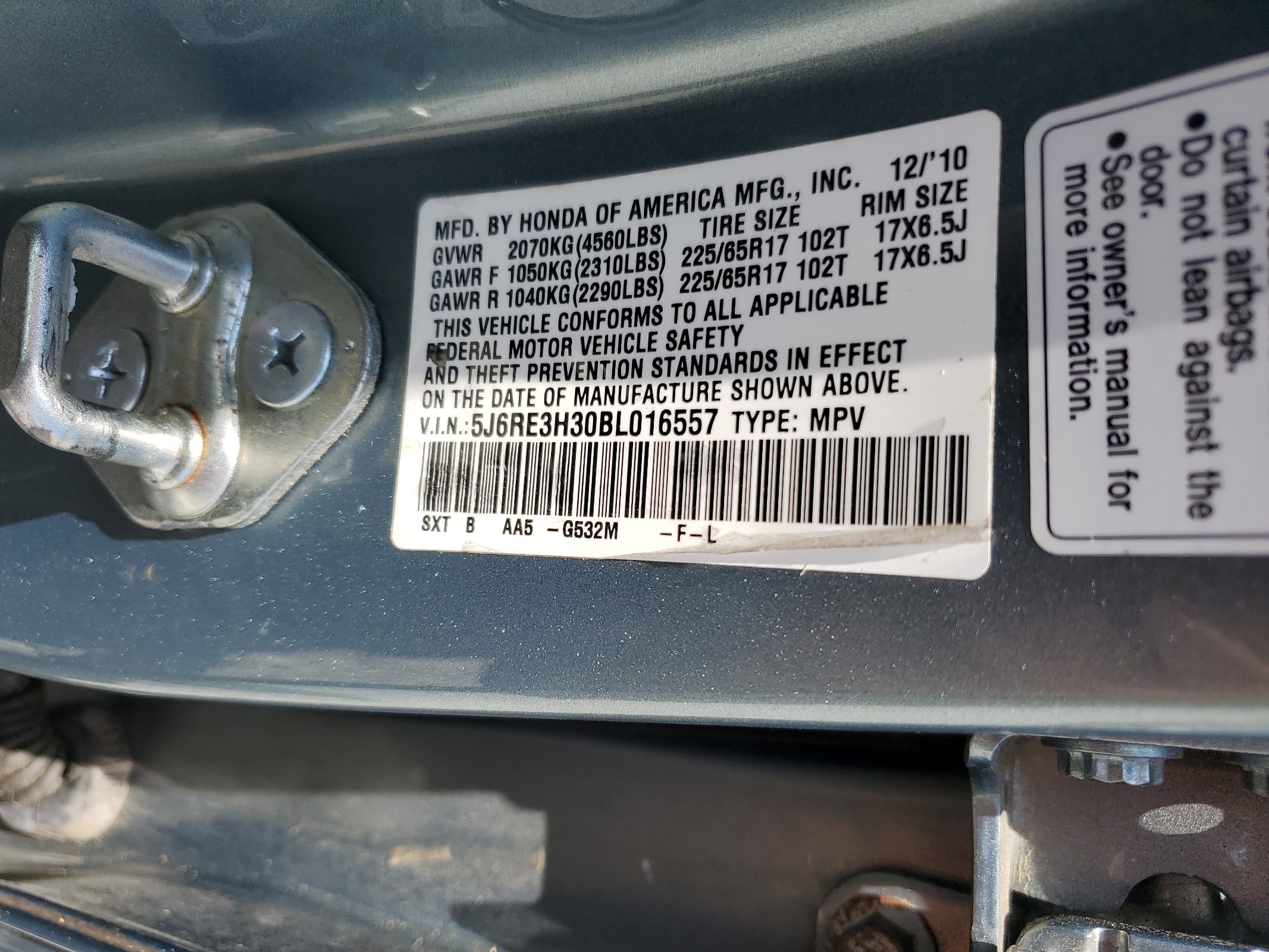 5J6RE3H30BL016557 2011 Honda Cr-V Lx