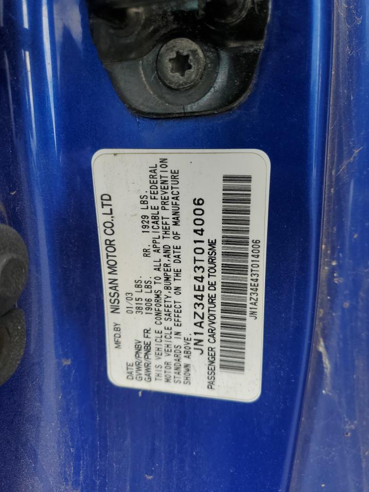 2003 Nissan 350Z Coupe VIN: JN1AZ34E43T014006 Lot: 62992604