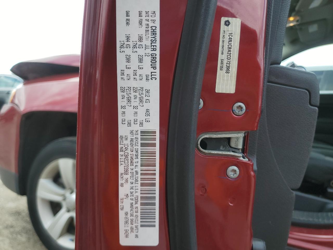 2012 Jeep Compass Sport VIN: 1C4NJCBA2CD723968 Lot: 63336174