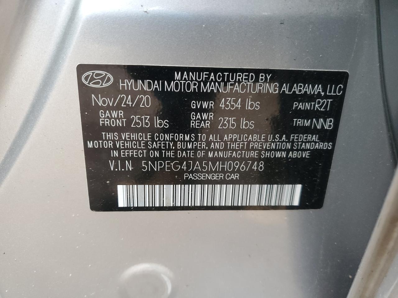 5NPEG4JA5MH096748 2021 Hyundai Sonata Se