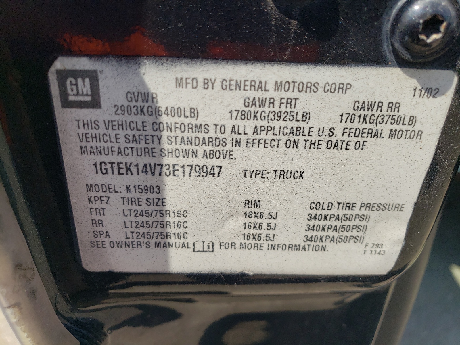 1GTEK14V73E179947 2003 GMC New Sierra K1500