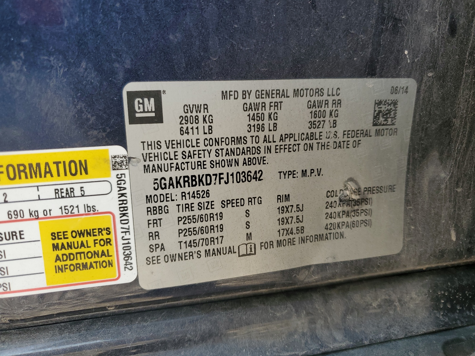 2015 Buick Enclave vin: 5GAKRBKD7FJ103642