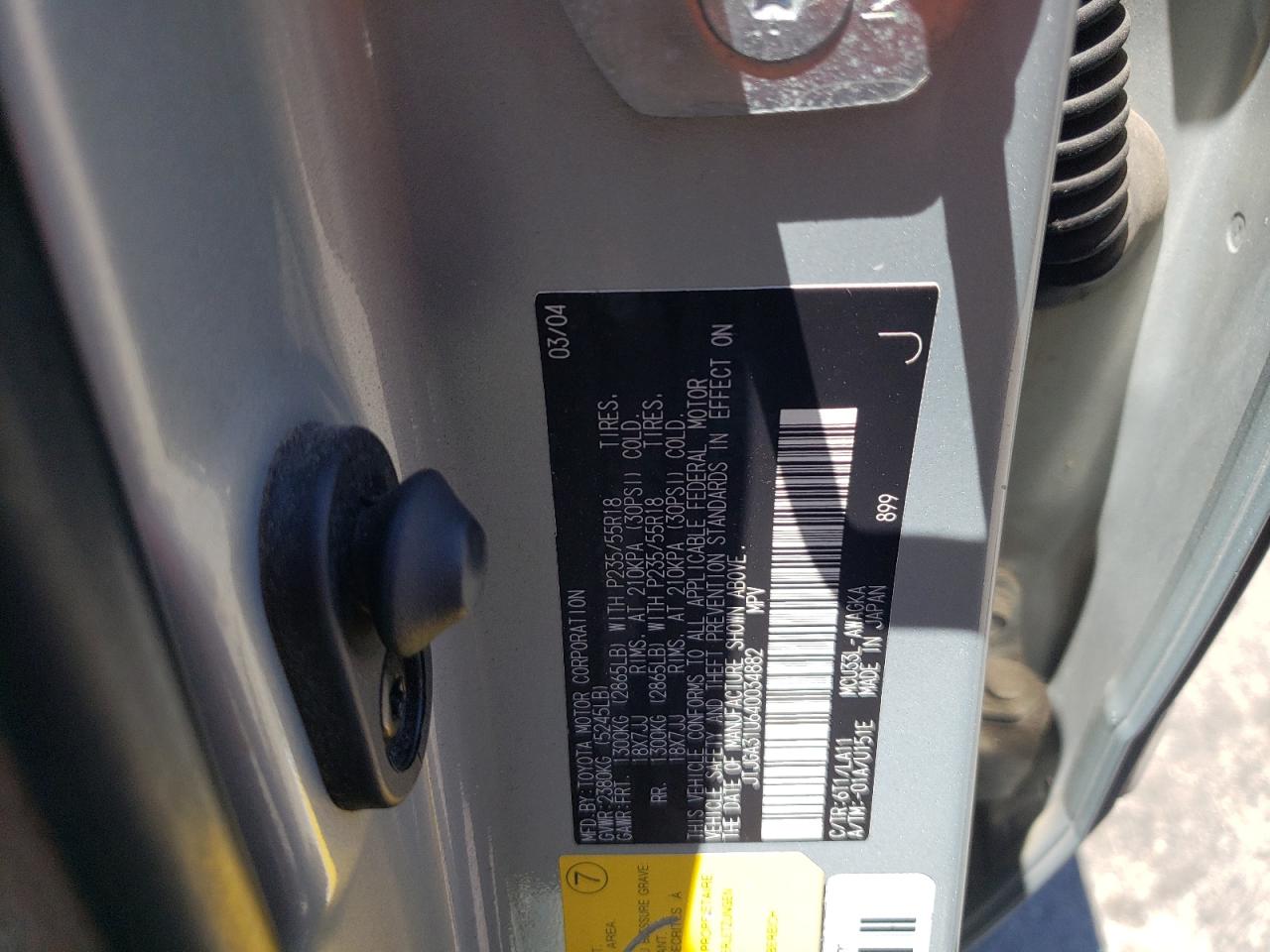 2004 Lexus Rx 330 VIN: JTJGA31U640034882 Lot: 60780944