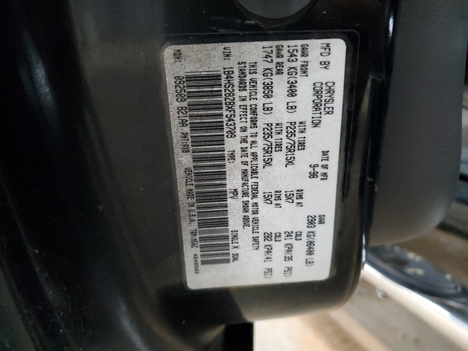 1B4HS28Z8XF543709 1999 Dodge Durango