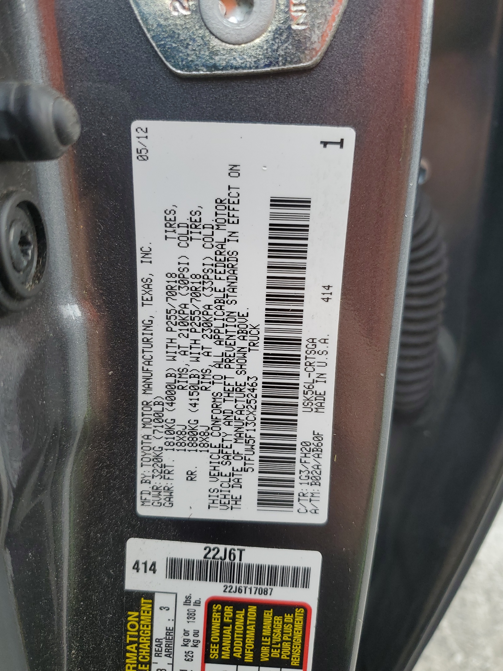 5TFUW5F13CX252463 2012 Toyota Tundra Double Cab Sr5