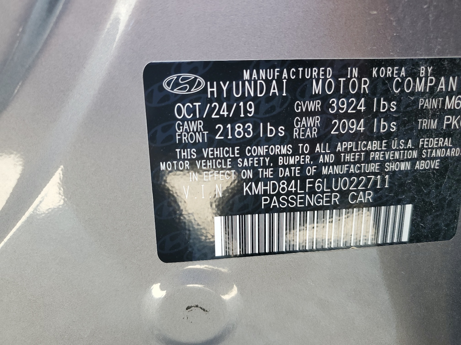 KMHD84LF6LU022711 2020 Hyundai Elantra Sel