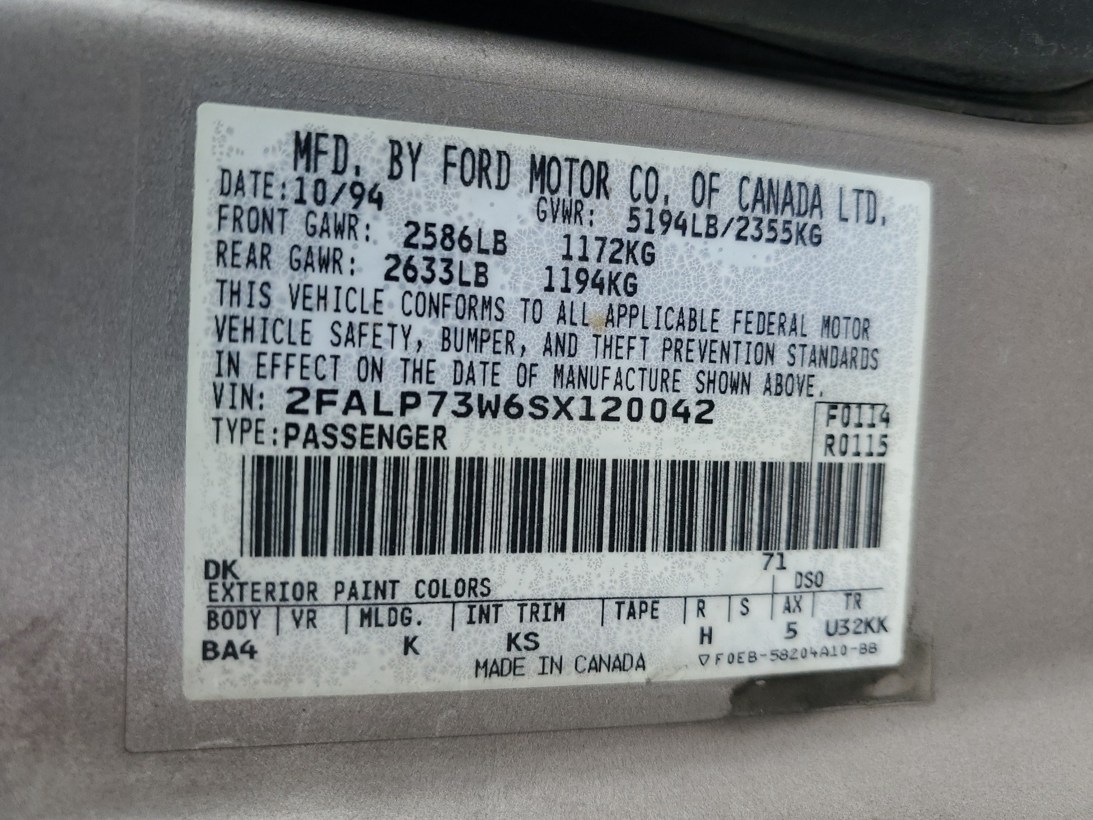 2FALP73W6SX120042 1995 Ford Crown Victoria