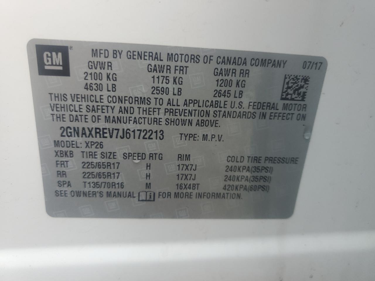 2018 Chevrolet Equinox Ls VIN: 2GNAXREV7J6172213 Lot: 64620584