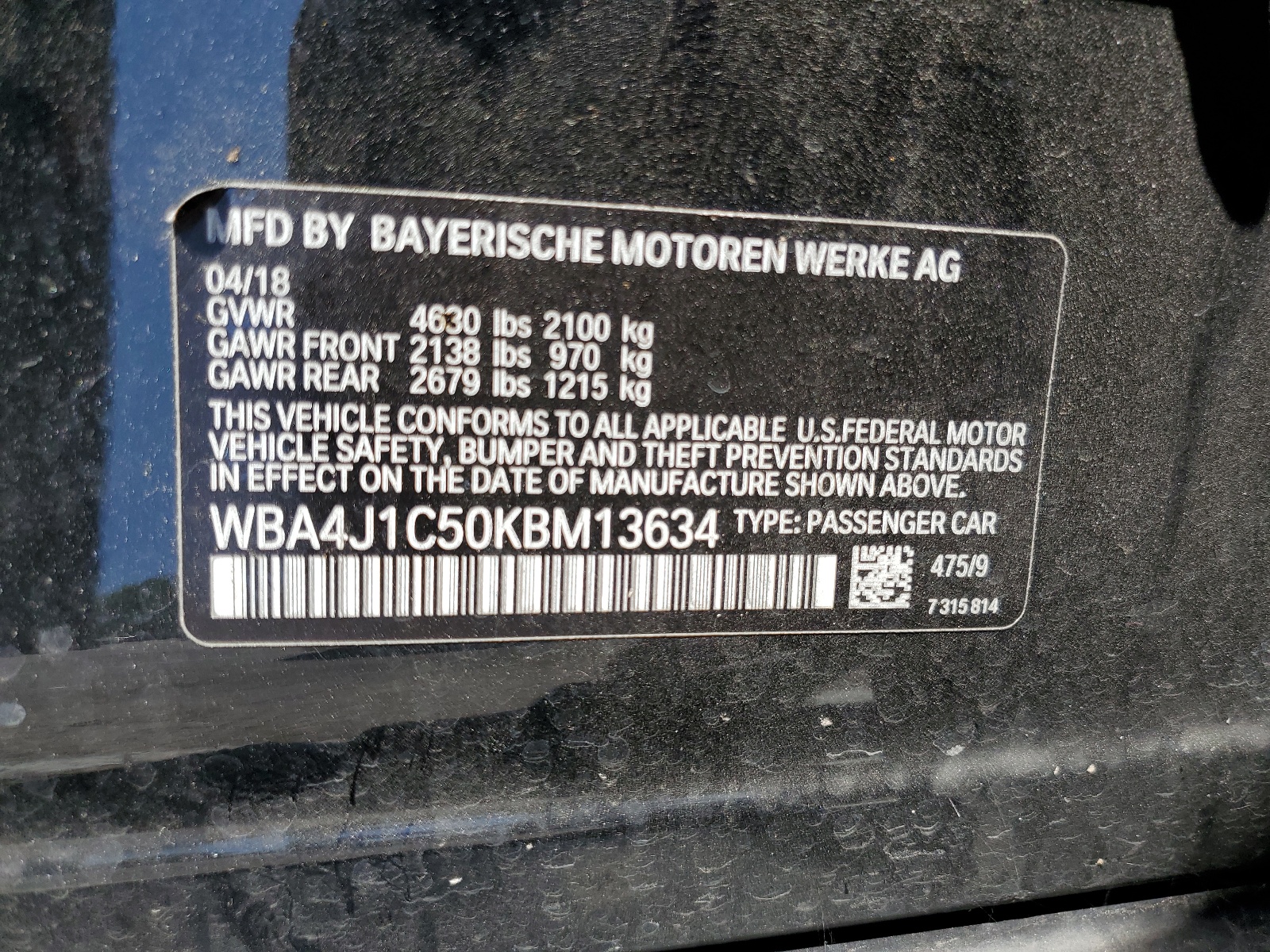 WBA4J1C50KBM13634 2019 BMW 430I Gran Coupe