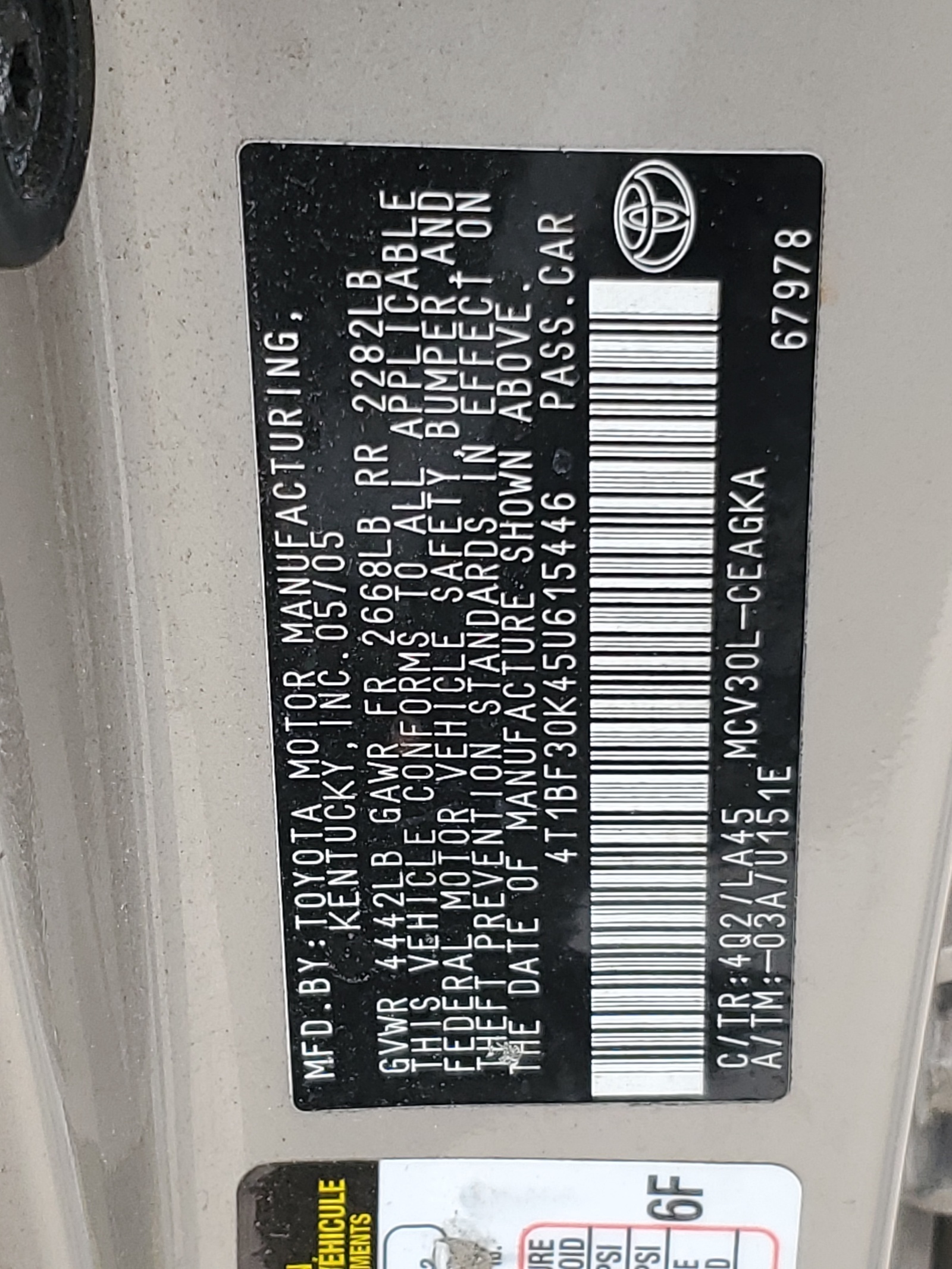 4T1BF30K45U615446 2005 Toyota Camry Le