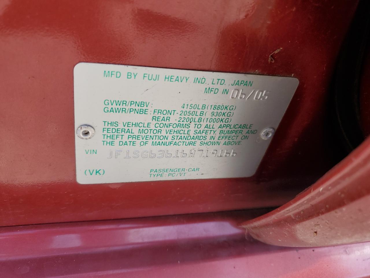 2006 Subaru Forester 2.5X VIN: JF1SG63616H719166 Lot: 65584044