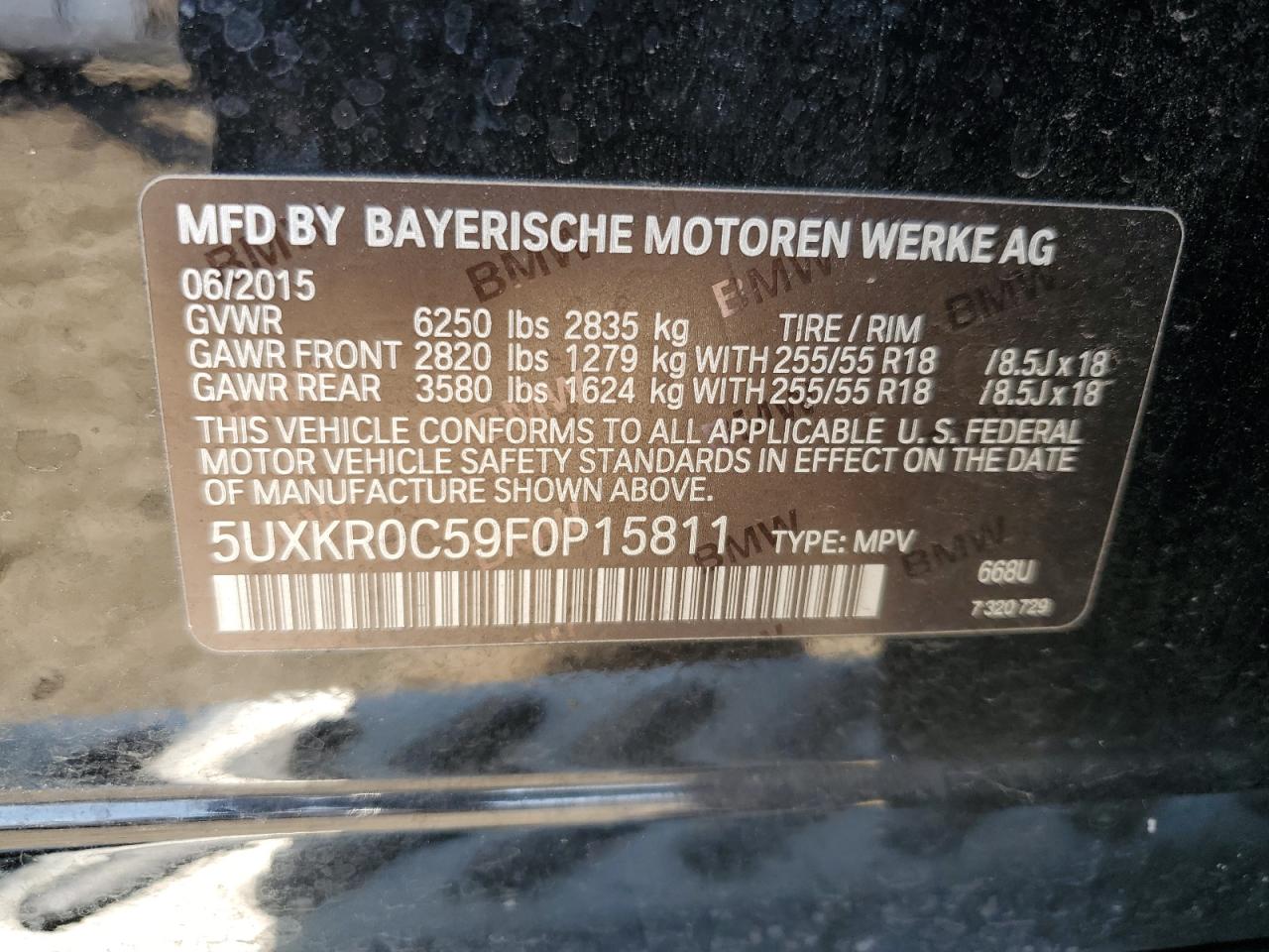 2015 BMW X5 xDrive35I VIN: 5UXKR0C59F0P15811 Lot: 61079544