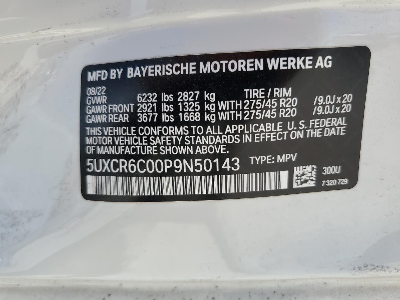 2023 BMW X5 xDrive40I VIN: 5UXCR6C00P9N50143 Lot: 64740884