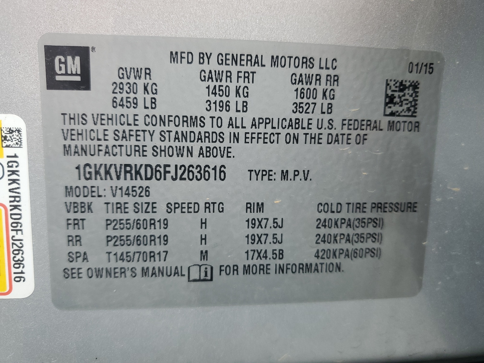 1GKKVRKD6FJ263616 2015 GMC Acadia Slt-1