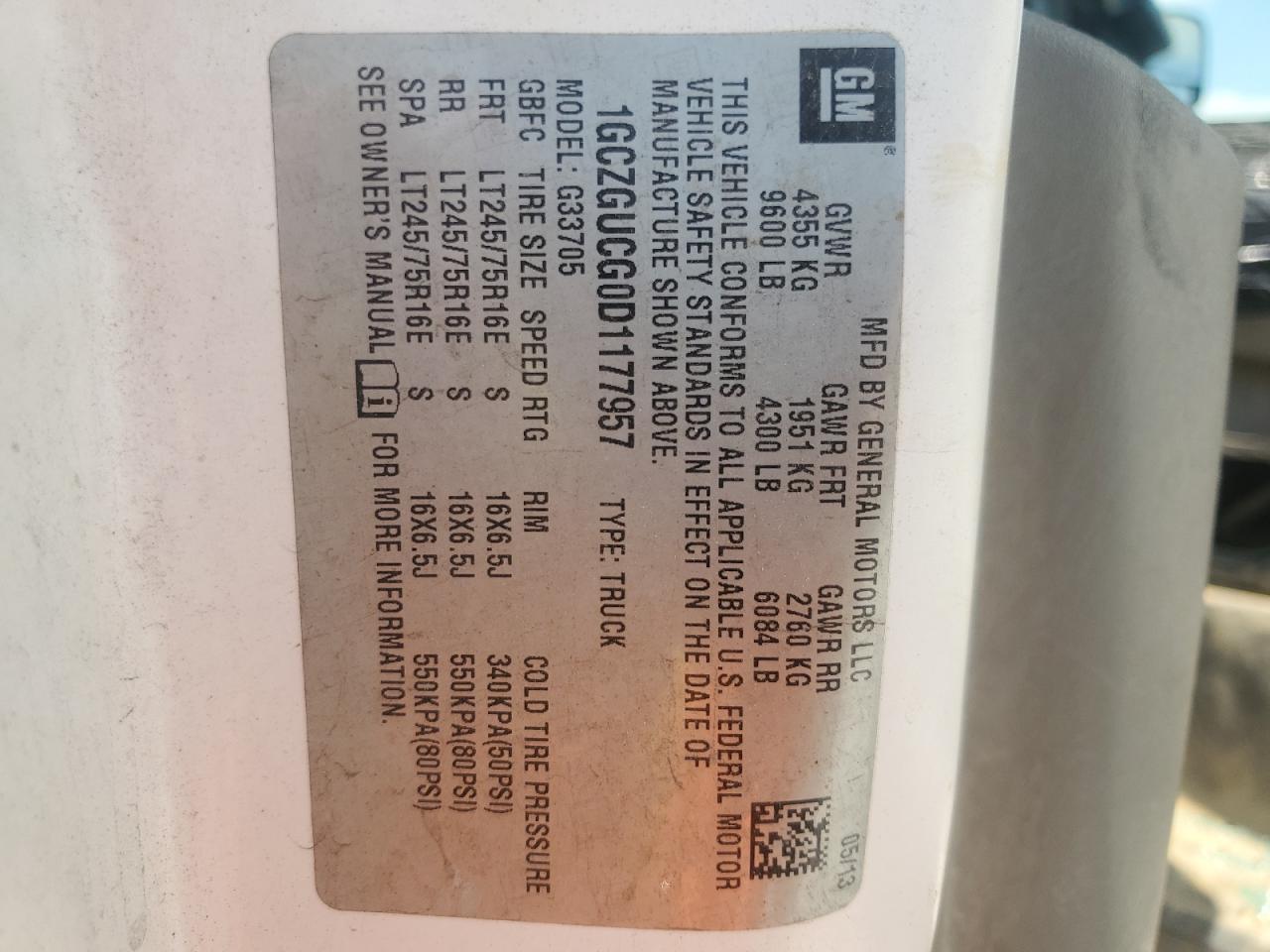 2013 Chevrolet Express G3500 VIN: 1GCZGUCG0D1177957 Lot: 64966094