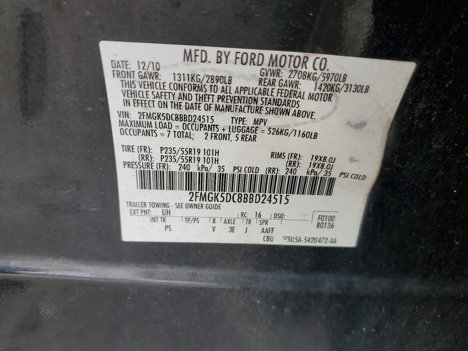2FMGK5DC8BBD24515 2011 Ford Flex Limited