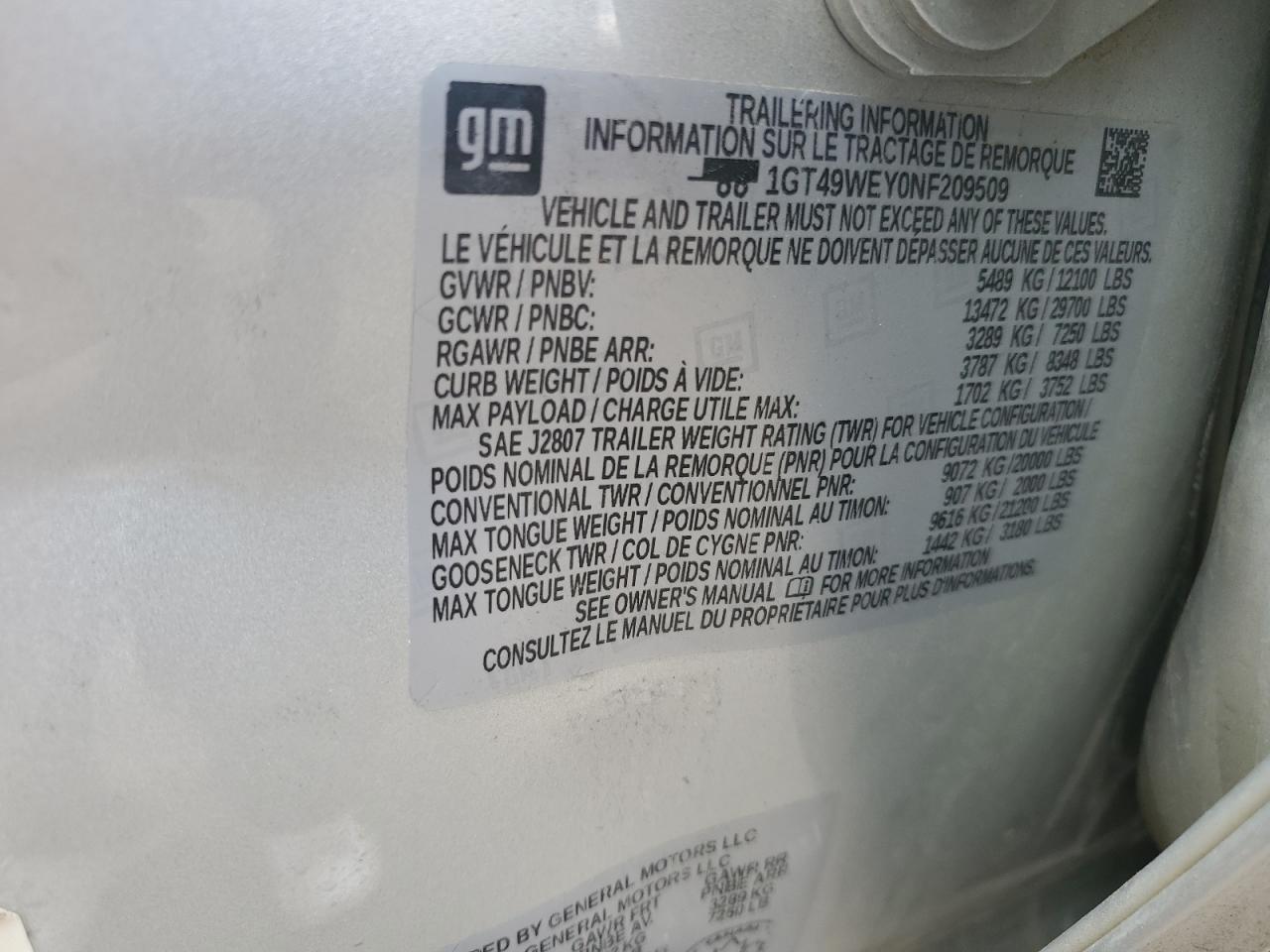 2022 GMC Sierra K3500 Denali VIN: 1GT49WEY0NF209509 Lot: 61645774