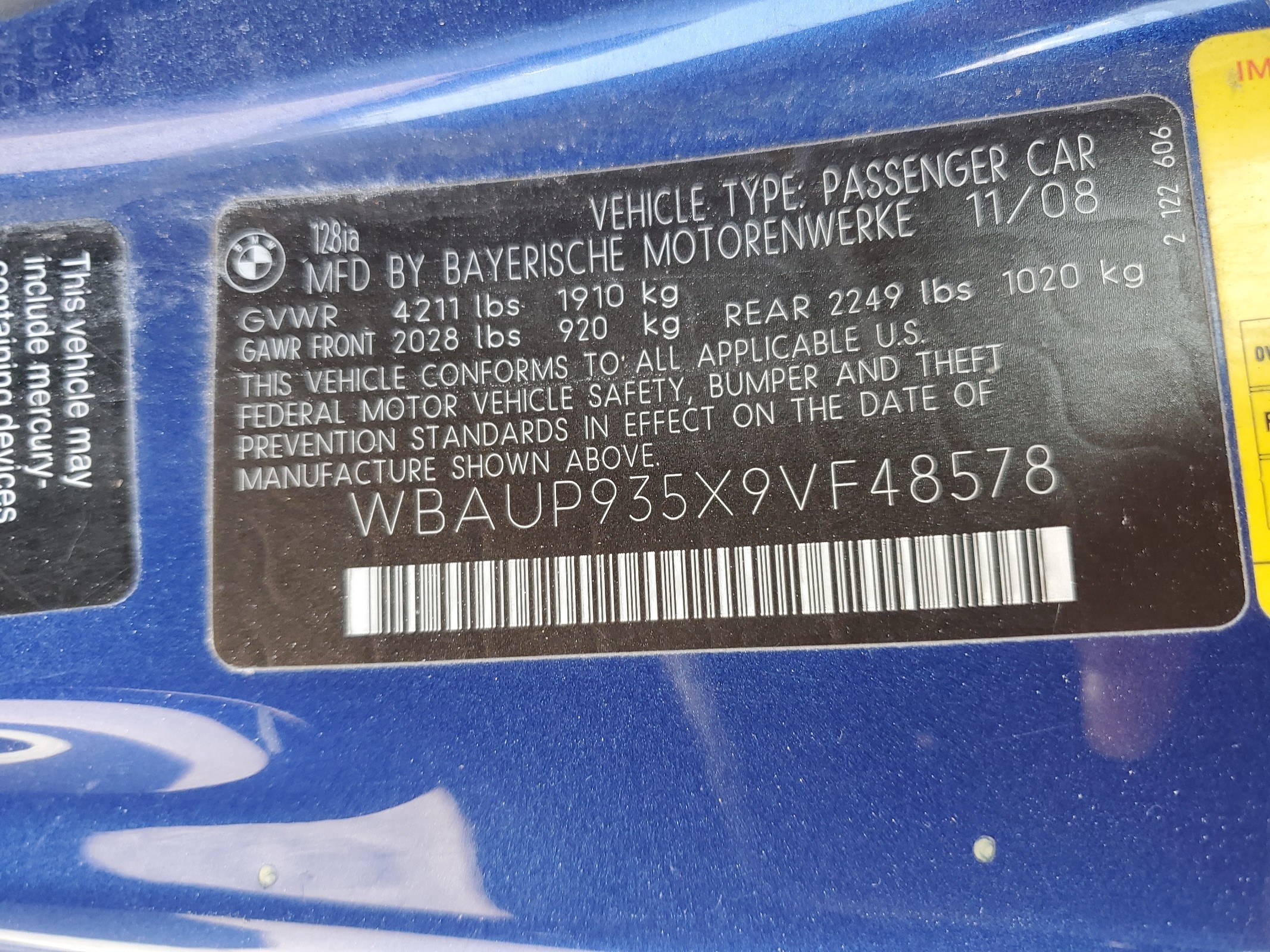 WBAUP935X9VF48578 2009 BMW 128 I