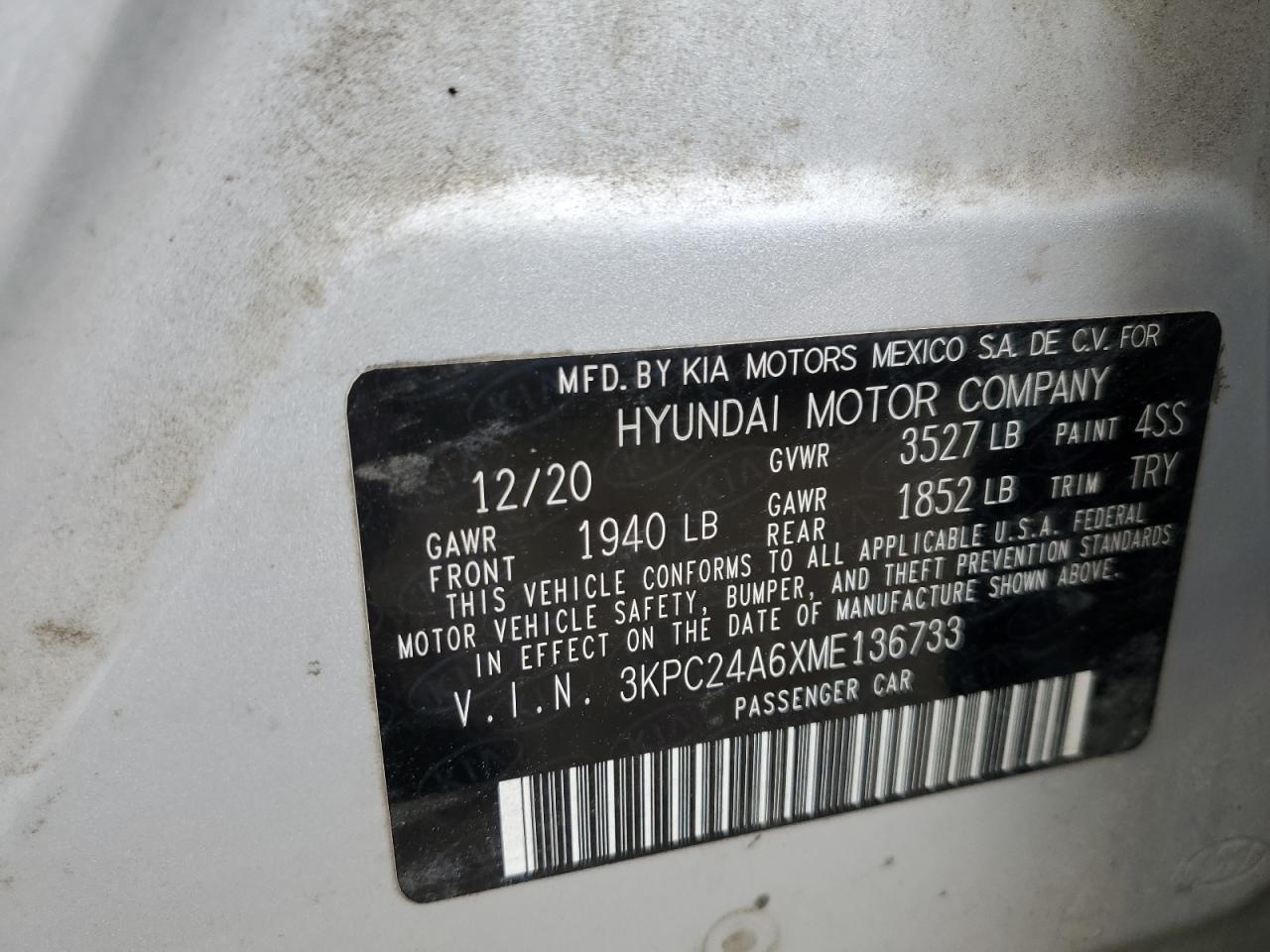 2021 Hyundai Accent Se VIN: 3KPC24A6XME136733 Lot: 63065024