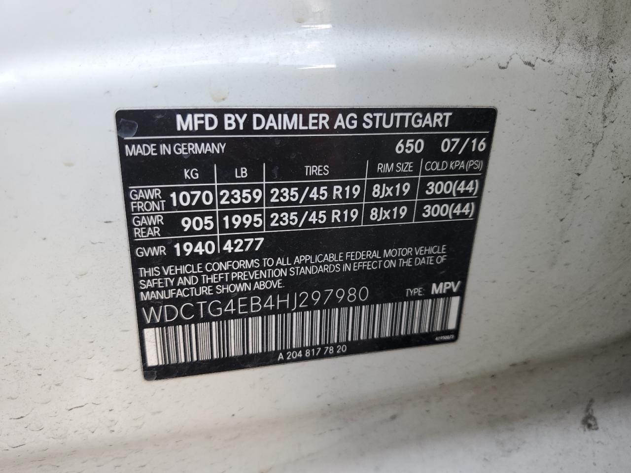 2017 Mercedes-Benz Gla 250 VIN: WDCTG4EB4HJ297980 Lot: 63391344