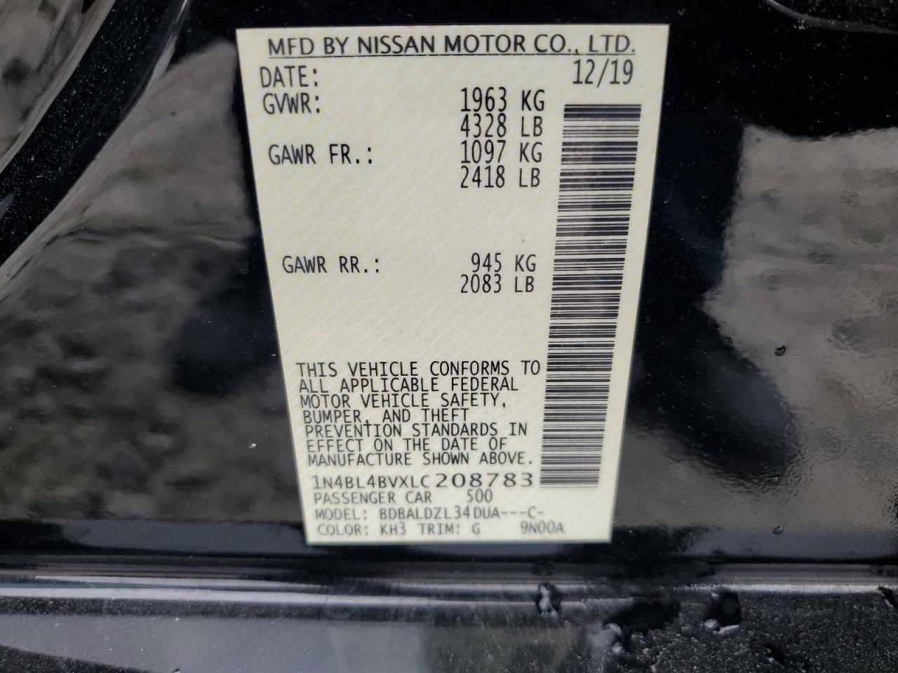 1N4BL4BVXLC208783 2020 Nissan Altima S