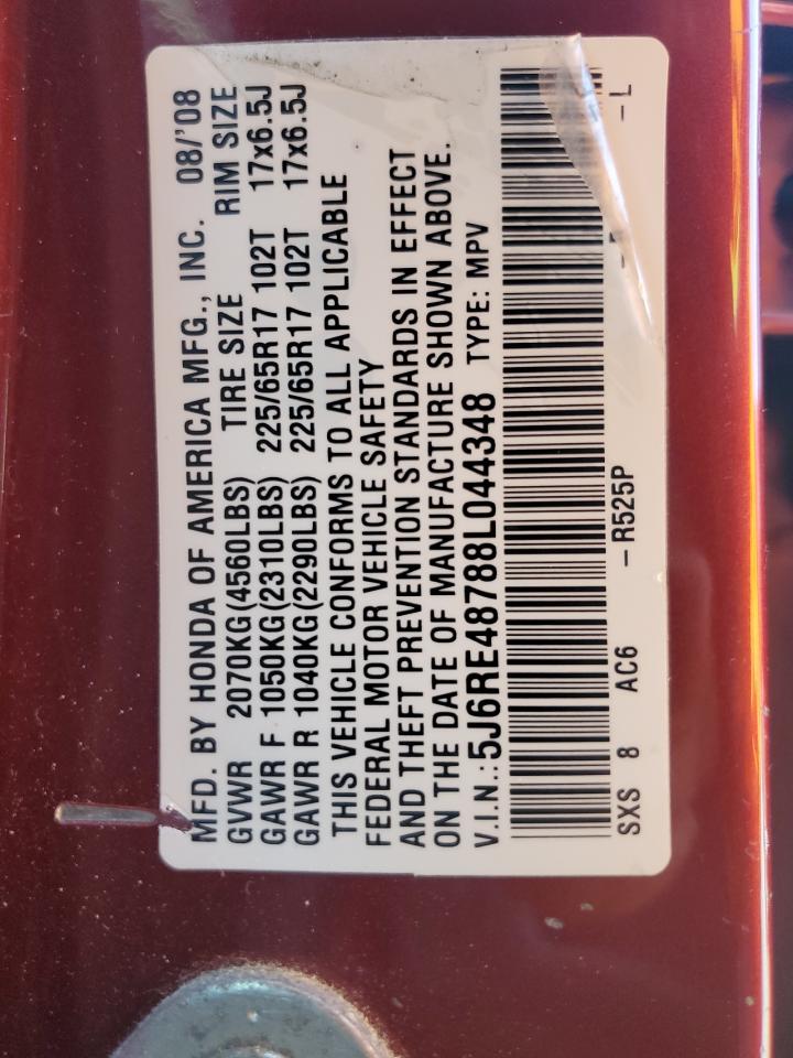 2008 Honda Cr-V Exl VIN: 5J6RE48788L044348 Lot: 63862974