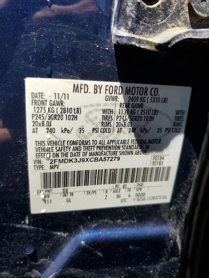 2012 Ford Edge Sel VIN: 2FMDK3J9XCBA57279 Lot: 60908944