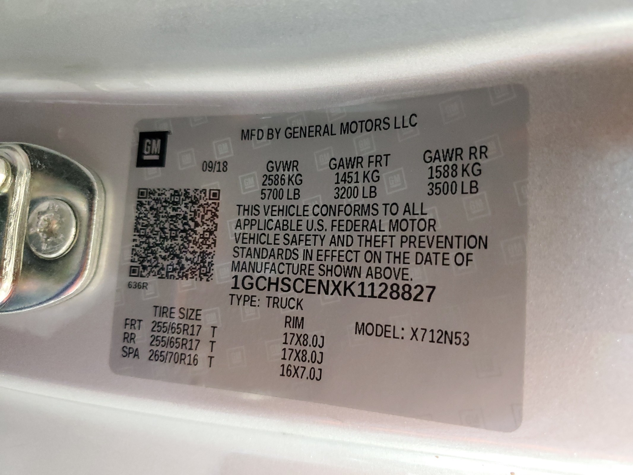 1GCHSCENXK1128827 2019 Chevrolet Colorado Lt