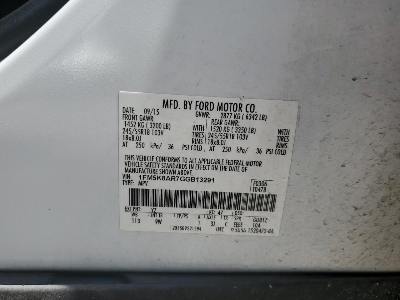 2016 Ford Explorer Police Interceptor VIN: 1FM5K8AR7GGB13291 Lot: 61794224