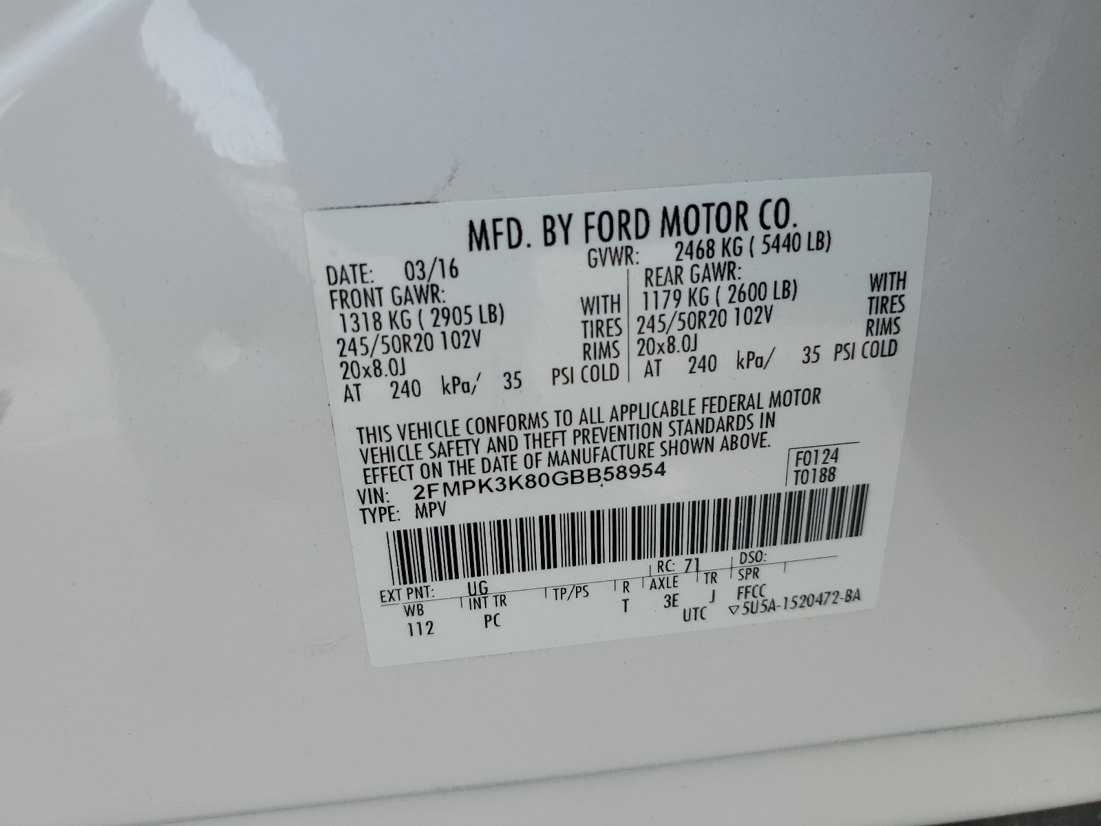 2FMPK3K80GBB58954 2016 Ford Edge Titanium