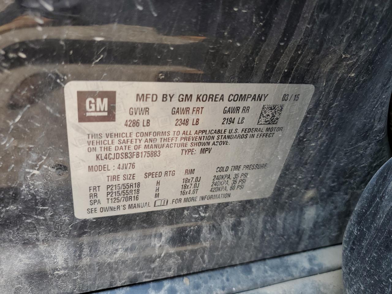 2015 BUICK ENCORE with FRONT END damage, VIN KL4CJDSB3FB175883