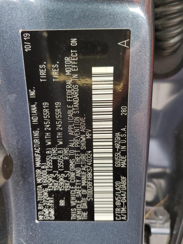 2019 Toyota Highlander Limited VIN: 5TDDZRFH8KS740324 Lot: 61078874