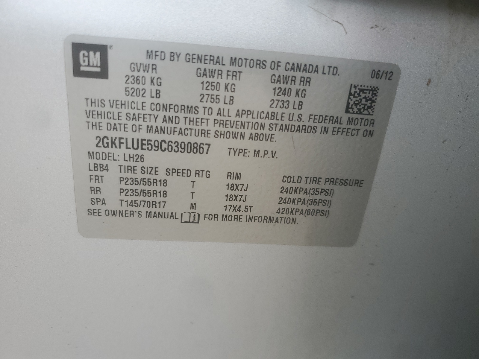 2GKFLUE59C6390867 2012 GMC Terrain Slt