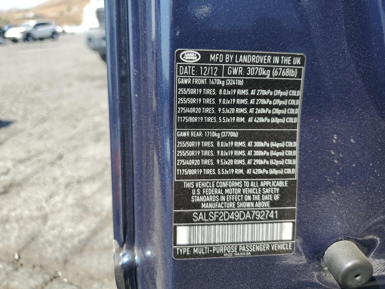 2013 Land Rover Range Rover Sport Hse VIN: SALSF2D49DA792741 Lot: 64110864