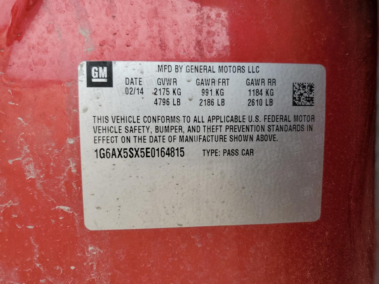 2014 Cadillac Cts Luxury Collection VIN: 1G6AX5SX5E0164815 Lot: 63644674