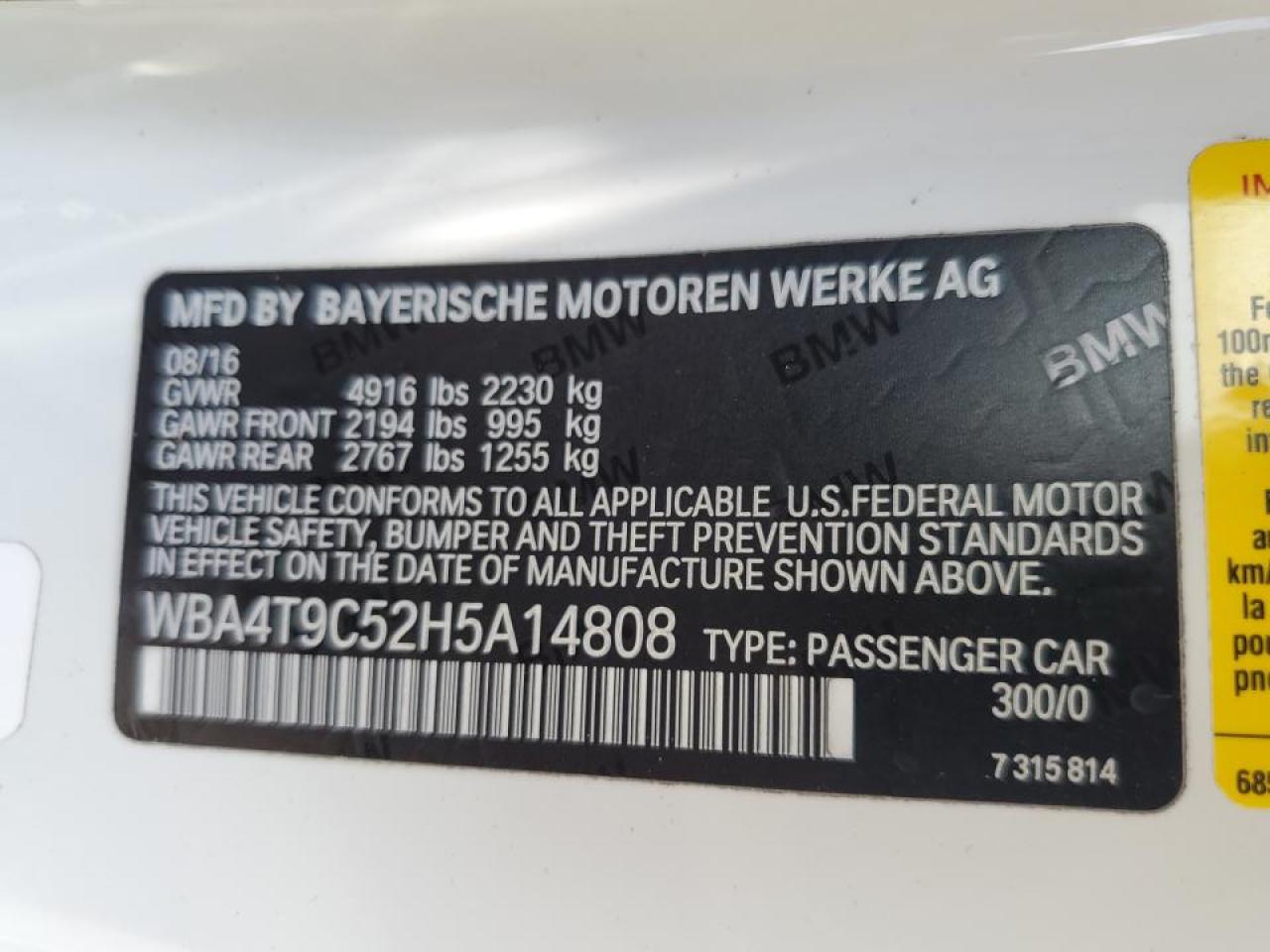 2017 BMW 440I VIN: WBA4T9C52H5A14808 Lot: 64877244