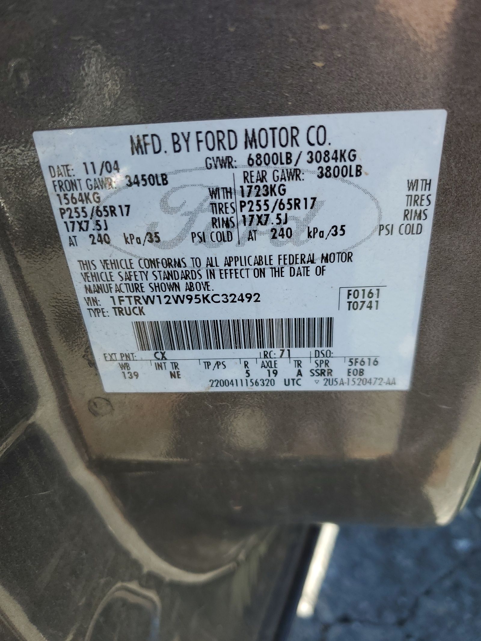 1FTRW12W95KC32492 2005 Ford F150 Supercrew