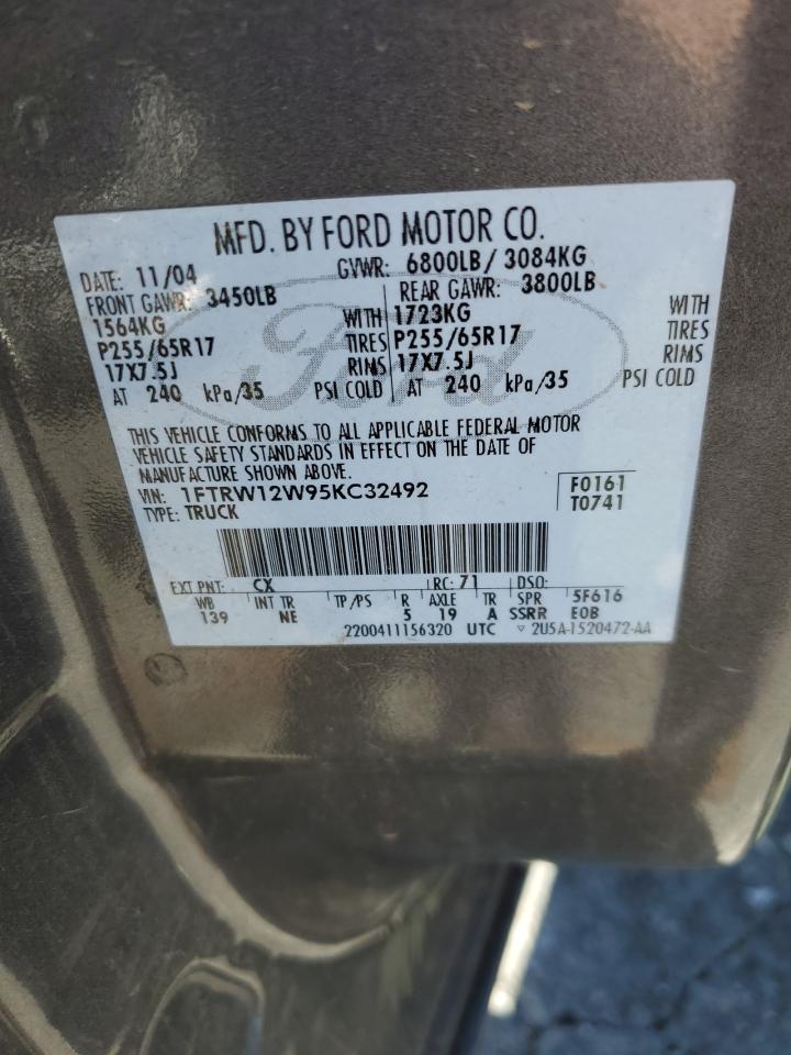 2005 Ford F150 Supercrew VIN: 1FTRW12W95KC32492 Lot: 65371594