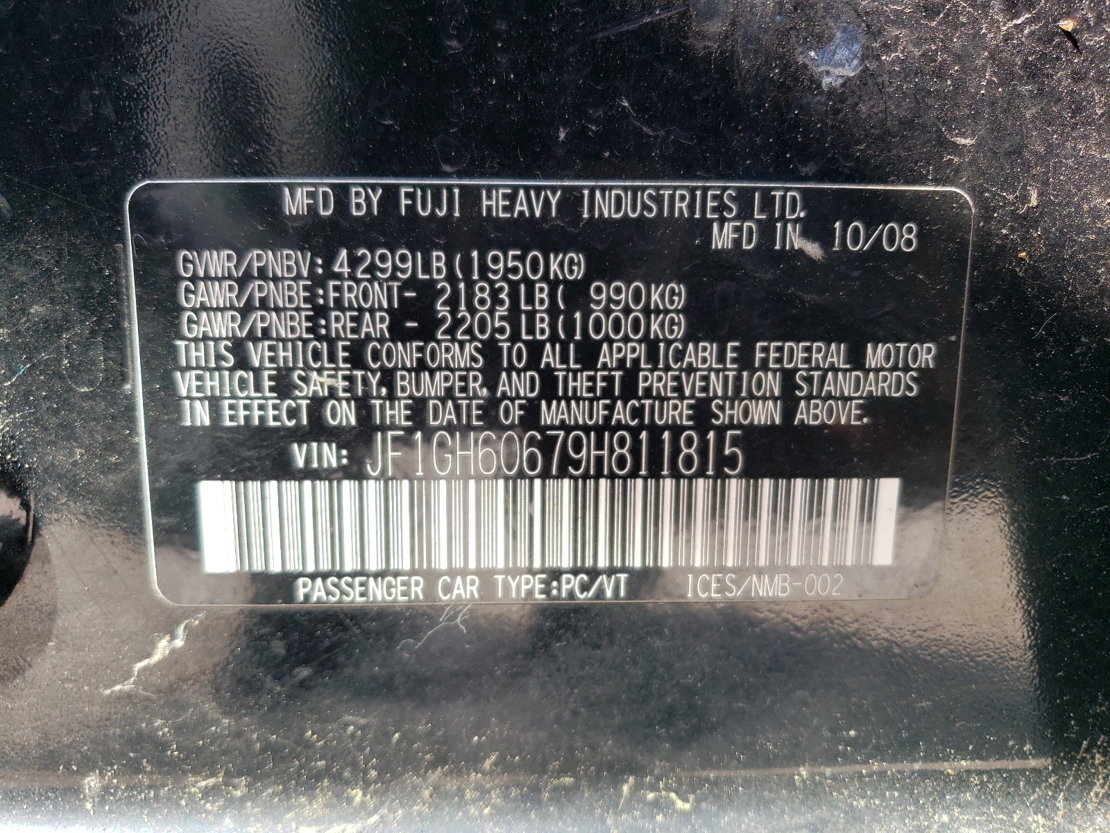 JF1GH60679H811815 2009 Subaru Impreza 2.5I Premium