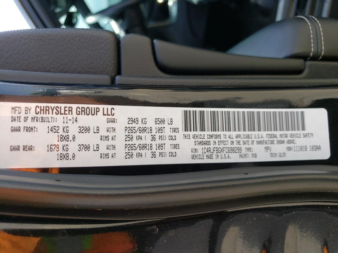 2015 Jeep Grand Cherokee Limited VIN: 1C4RJFBGXFC698299 Lot: 62735444