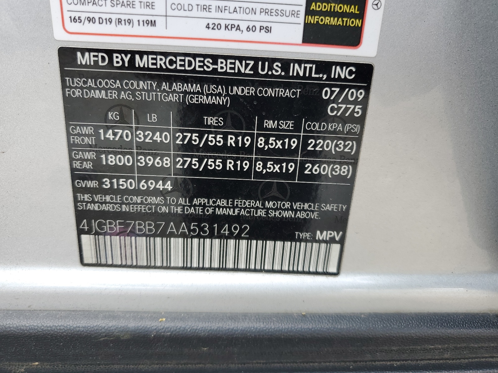 4JGBF7BB7AA531492 2010 Mercedes-Benz Gl 450 4Matic