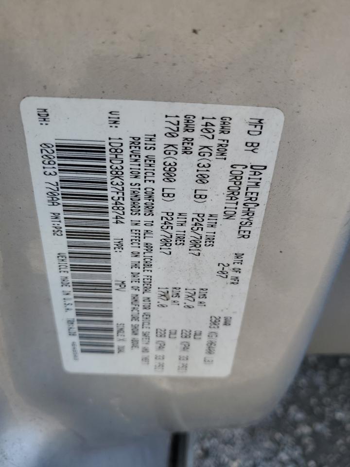 2007 Dodge Durango Sxt VIN: 1D8HD38K37F548744 Lot: 64824634