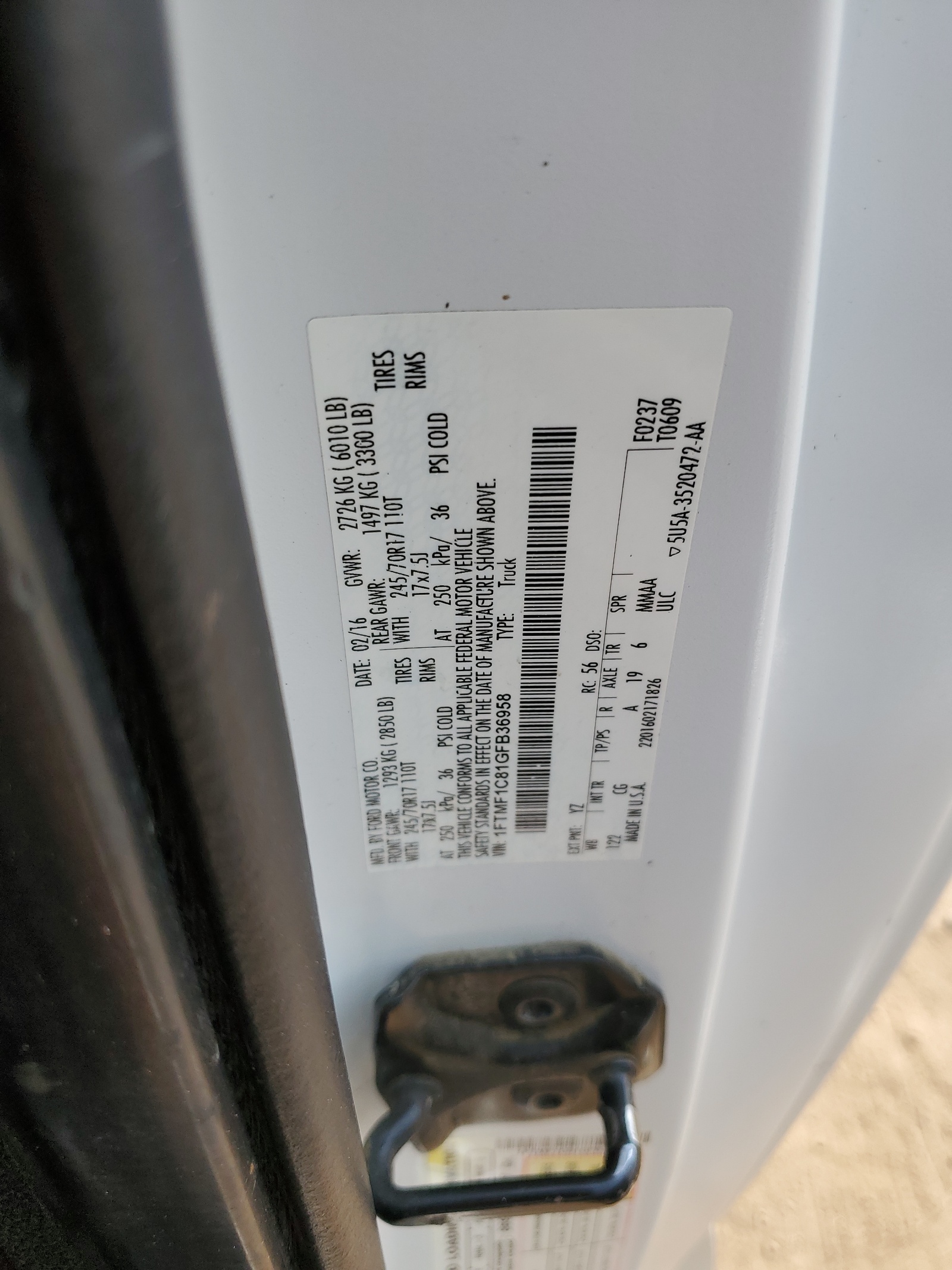 1FTMF1C81GFB36958 2016 Ford F150