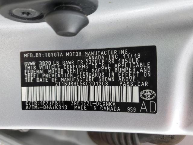 2T1BURHE5KC201208 | 2019 Toyota corolla l