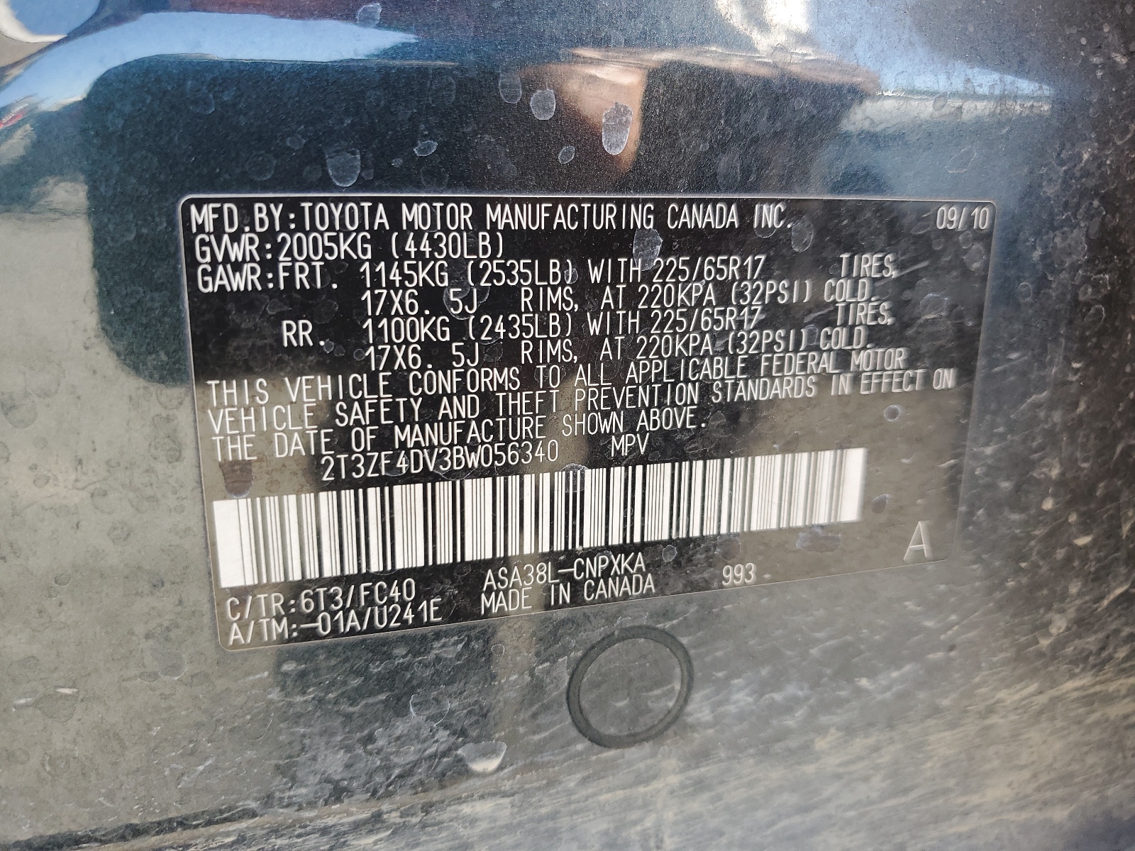 2T3ZF4DV3BW056340 2011 Toyota Rav4