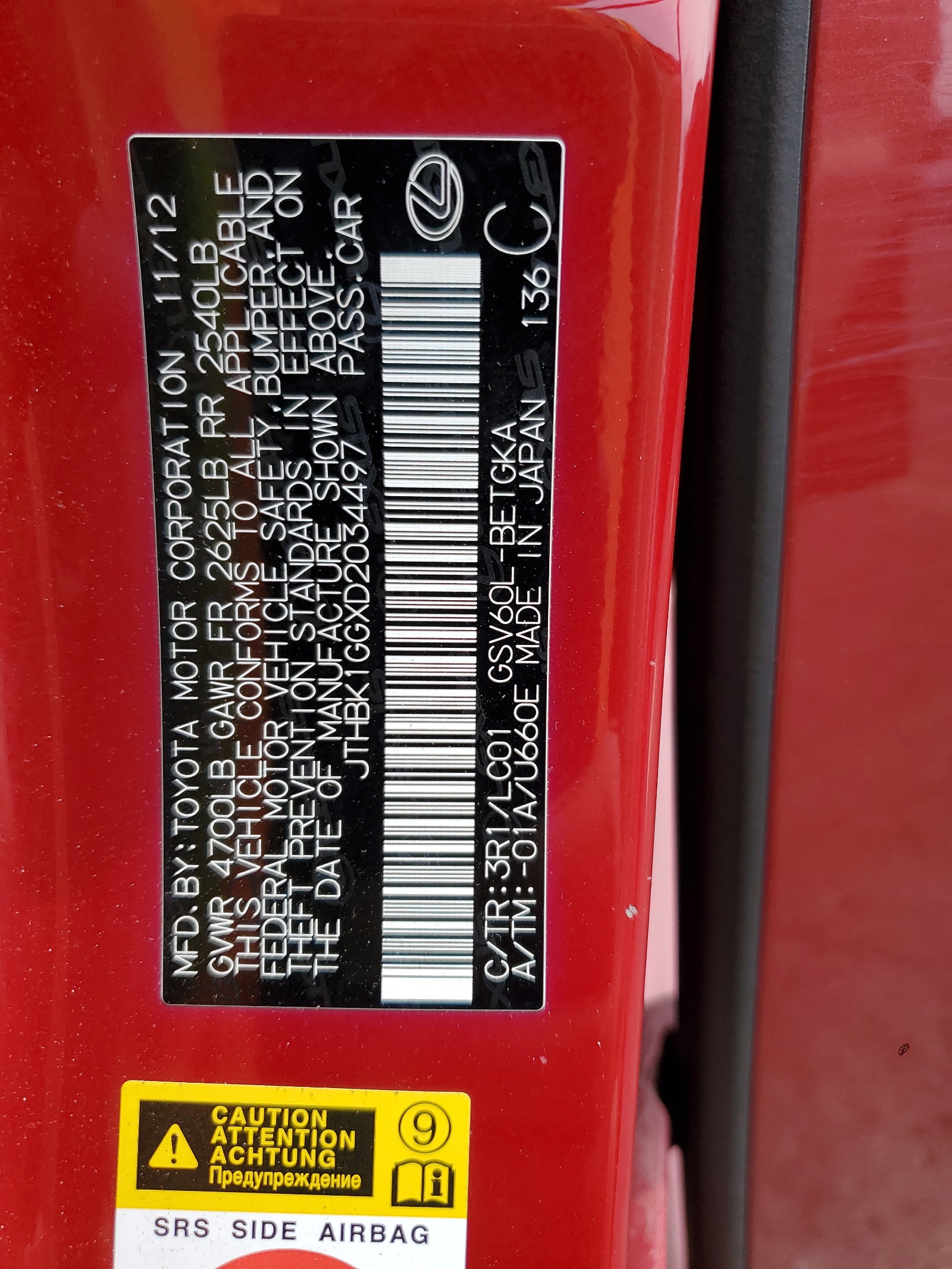 JTHBK1GGXD2034497 2013 Lexus Es 350